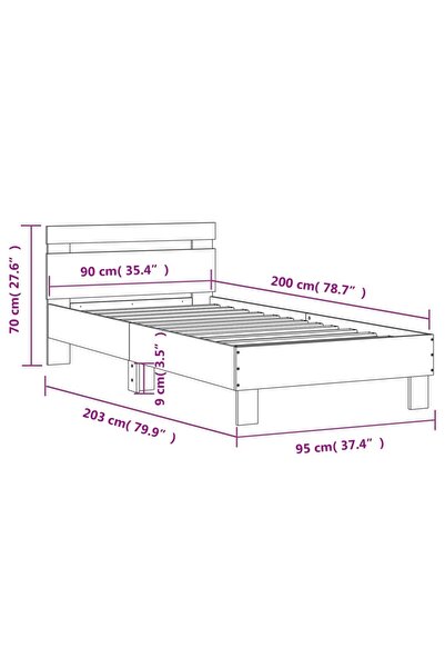 vidaxl Bed Frame without Mattress with Headboard White 90x200 cm