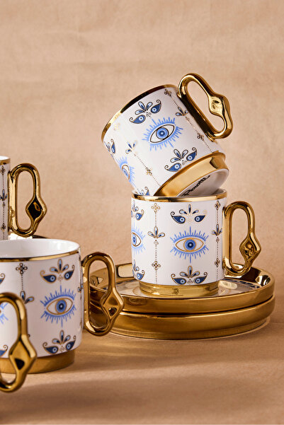 Perotti Cihangir 6-Piece Porcelain Evil Eye Motif Coffee Cup Set