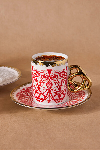 Perotti Cihangir 6-Person Porcelain Colored Motif Coffee Cup Set