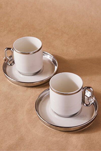 Perotti Cihangir Silver 2-Person Porcelain Coffee Cup Set