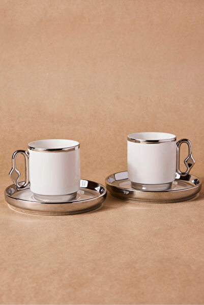 Perotti Cihangir Silver 2-Person Porcelain Coffee Cup Set