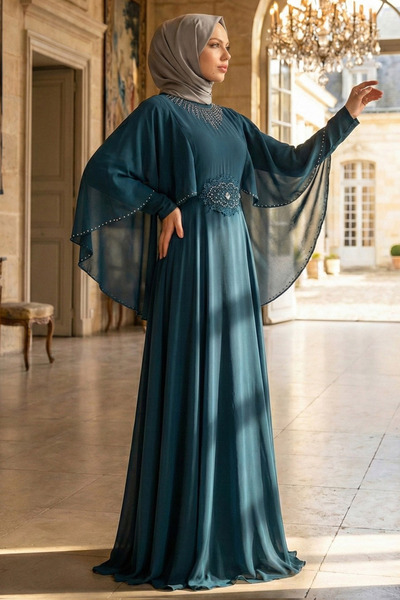 Neva Style Μπλε βραδινό φόρεμα με μανδύα 91501PM