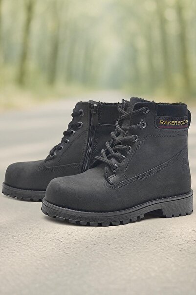 Rakerplus Справжня шкіра Чорний нубук Зимові дитячі черевики на блискавці