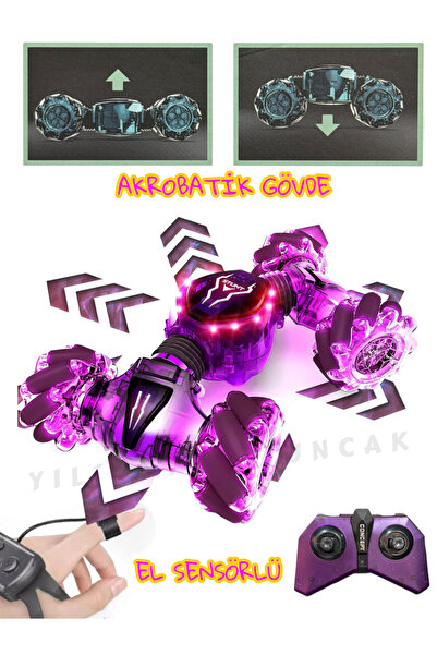 YILDIRIM OYUNCAK Bilekten Kontrol Uzaktan Kumandalı Full Fonksiyon Şarjlı 2.4g Şeffaf Işıklı 4x4 Drift Araba 21 cm