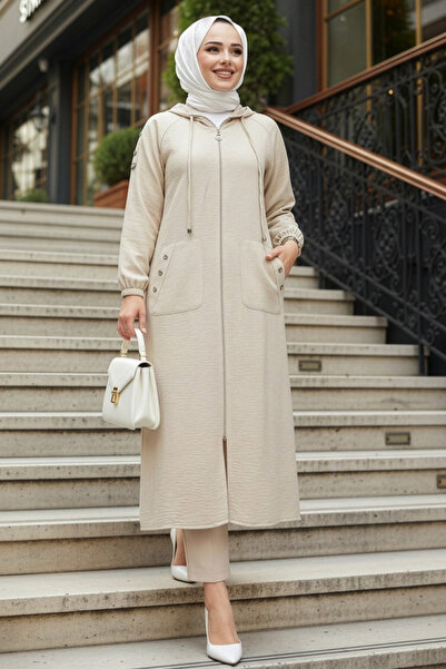 N.S NEVA STYLE Kapşonlu Bej Tesettür Kap 511BEJ