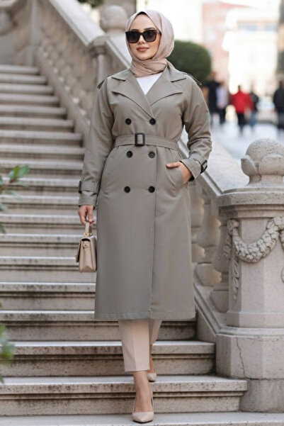 N.S NEVA STYLE Ανοιχτό χακί μαντίλι με αγκράφα και ζώνη 26412AHK