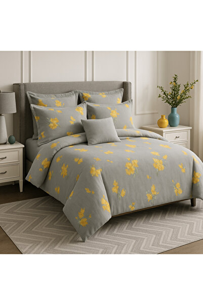 Casa Pucioasa 6 Piece Bed Linen - High Class Special Cotton, Floral Grey Pattern,