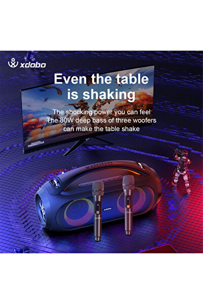 XDOBO 80W Wireless Subwoofer, Double Mark Karaoke Bluetooth Speaker with 2 Wireless Microphones, Black