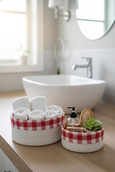 Tomurcukhome 2 Piece Lined Basket Organizer White Color 24 and 28 cm Sizes