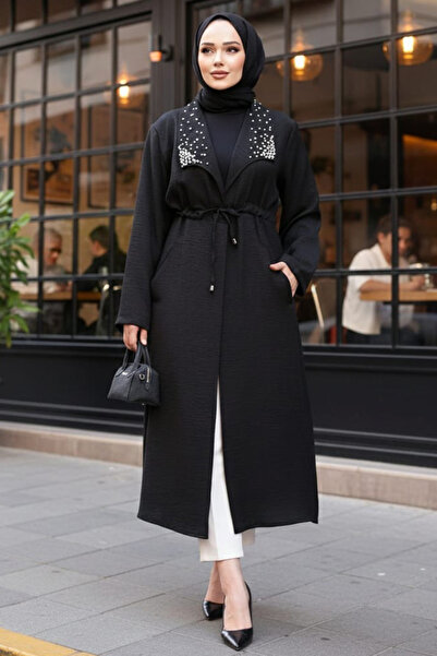 N.S NEVA STYLE Șapcă Hijab neagră cu detaliu de perle 6714S