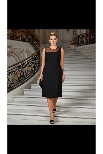 Nidya Moda Kadın Siyah Roba Taş İşli Abiye Elbise 4011BS