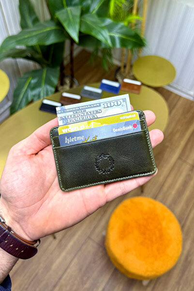 CüzCan Unisex Antik Yeşil Mini Design Hakiki Deri Kartlık Cüzdan ( Erkek - Ka...