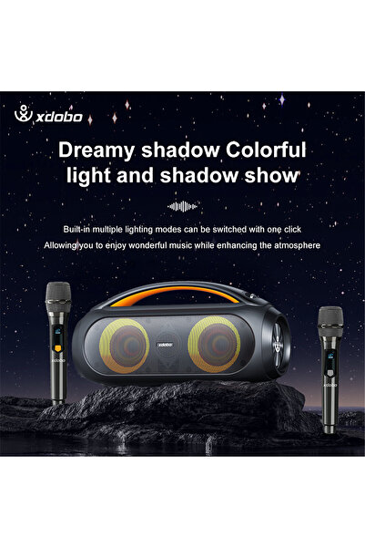 XDOBO 80W Wireless Subwoofer, Double Mark Karaoke Bluetooth Speaker with 2 Wireless Microphones, Black