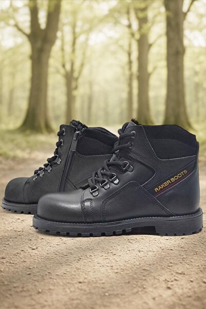 Rakerplus Γνήσιες δερμάτινες μαύρες παιδικές μπότες με φερμουάρ