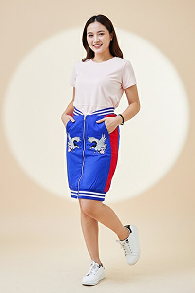 dorbe stylish embroidered zip-up casual wear blue color mini skirt