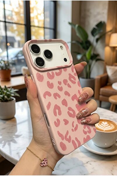 Fibaks iPhone 17 Pro Max Kılıf Pembe Leopar Desenli İnce Yumuşak Silikon
