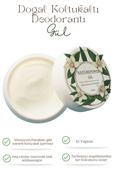 %100 Doğal Krem Deodorant Ter Kokusu Önleyici Koltuk Altı Gül Kokulu 50 ml