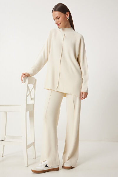 Lovelyİstanbul Cream Color Stylish Knitwear Sweater and Trousers Set - Lmu0001