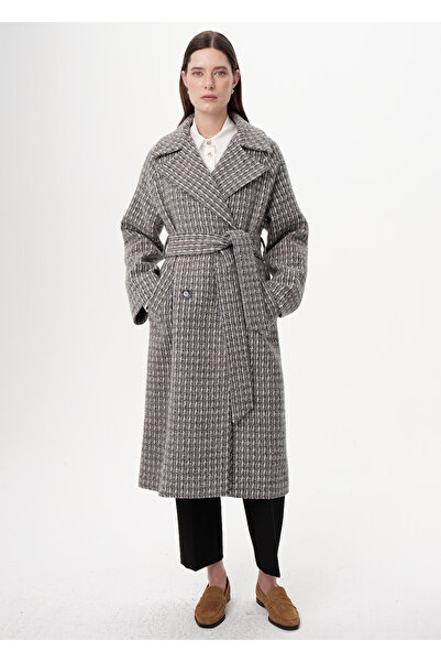 Exquise Belted Double-Breasted Pocket Midi Regular Woven Coat
