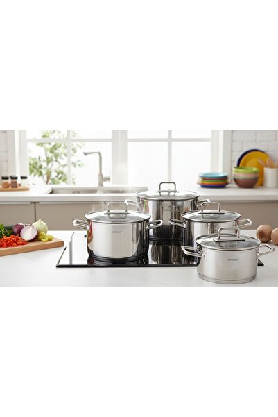 Milanor Diamond 8 Parça Süzgeç Kapaklı Çelik Tencere Seti – 18/10 Paslanmaz Ç...