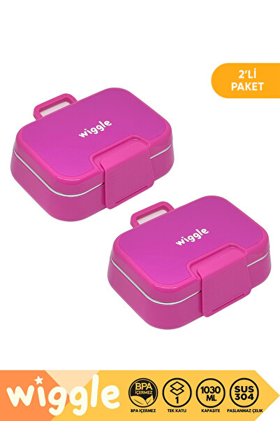 WİGGLE Bento 1030ml Lunchbox Yeni Koleksiyon Tek Katlı 2 Bölmeli Paslanmaz Çelik Lunchbox 2’li(Pembe+Pembe)