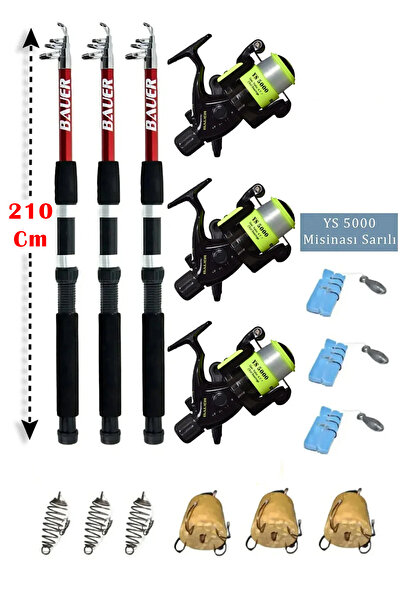 summitsport 3'Lü Hazır Sazan Olta Göl Baraj Olta Seti Kasnak Fırfır 210cm Olta Kamışı