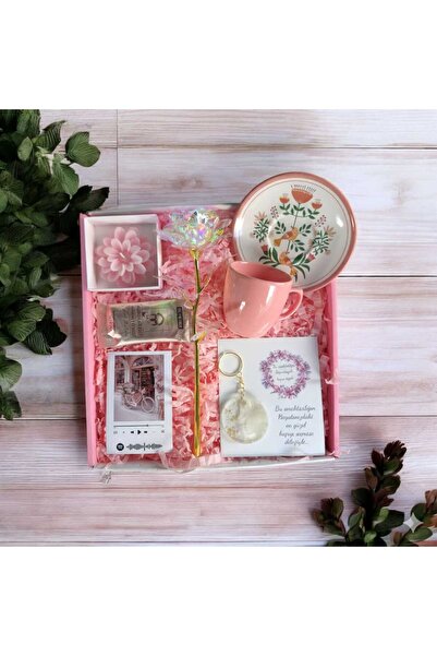 MARMORİ MARMORİ PEMBE ÇİÇEKLİ FİNCAN SETİ SONSUZLUK GÜLÜ KİŞİYE ÖZEL FOTOGRAF MUM EPOKSİ ANAH. HEDİYE SETİ