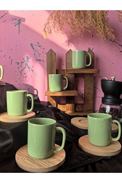 arsimhome 12 parça 6 kişilik ahşap tabaklı fincan takımı