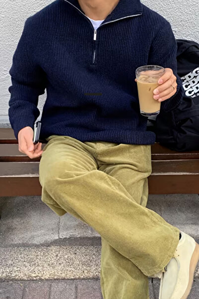 COOL TARZ Men's Oversize Zippered Fishing Knitwear Sweater