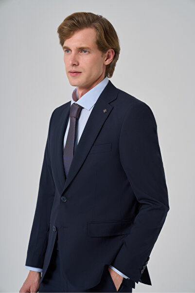 Morven Men's Navy Blue Basic Plain Slim Fit Slim Fit 6 Drop Suit