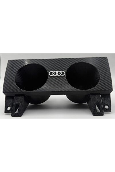 Noname Audi A4 B6/B7 Cup Holder 1DIN/2DIN – 3D Printed, Carbon Effect / Textured Black, Audi Logo