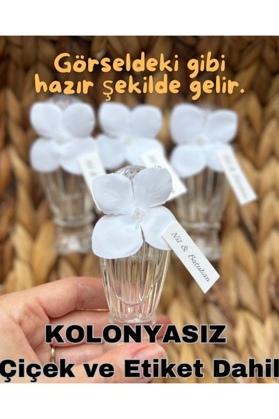 MayaArtDesign (40 ADET) Beyaz Çiçekli - Etiketli Mika Plastik Hürrem Boş Kolo...