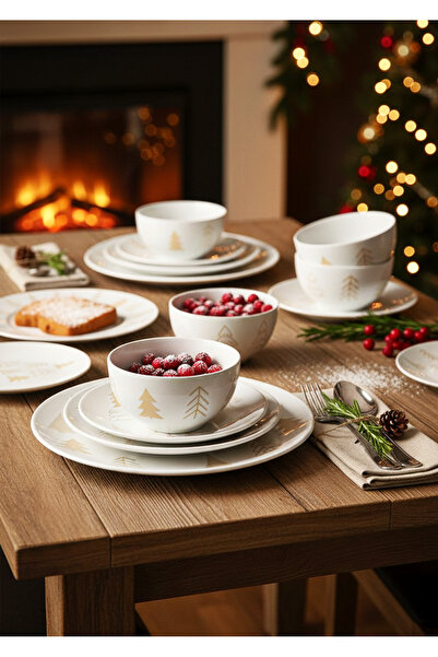 Tavola Christmas dinner plate set 18 pcs porcelain White trees dishwasher microwave safe