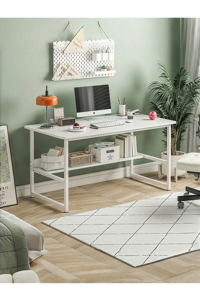 Venpara Computer Desk with Shelf, Sturdy Steel Office Table & Study Desk, Rounded Corner Design