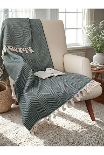 Sevim 100% Cotton Sofa Cover - Multi-Purpose Sofa Shawl, Throw, Picnic Blanket-170X220Cm-Green