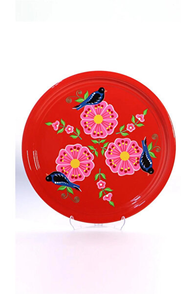 DEDEMİN EMAYELERİ El Boyama Tepsi 33 cm Kırmızı Kuş 2