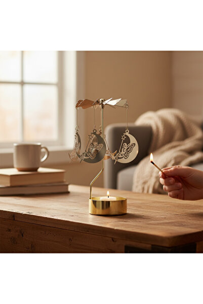 keyfim shop Altın Renkli Dönen Metal Mumluk Peri Kızı Elsa Tasarımlı