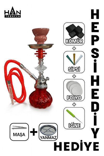 Han Tobacco KIRMIZI Küçük Boy Nargile Takimi Tüm Set Masa Üstü Nargile Takimi Mini Nargile Seti