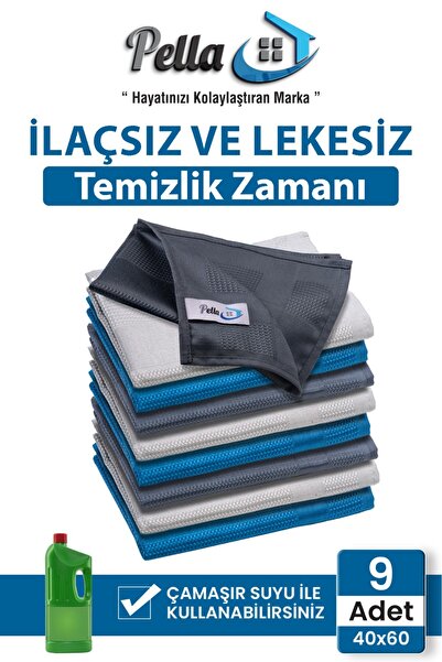 Shoppypella.com 9'lu Mikrofiber Temizlik Bezi, Cam, Araba Silme Bezi, Mutfak, Fiber Temizleme Bezi, 40x60cm