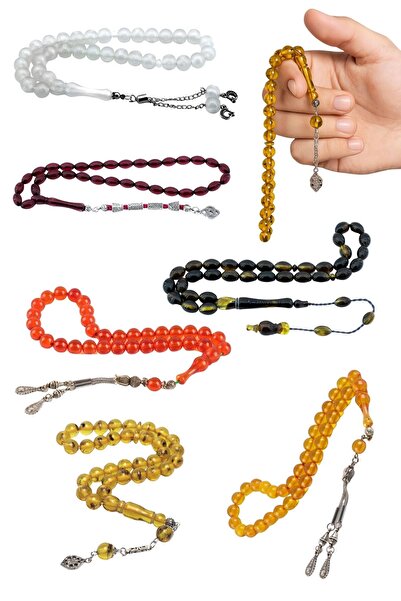 ZİQR TESBİH Erkek Hediyelik 10 Adet Toz Kehribar Tekli Kazaz Püsküllü Tesbih ...