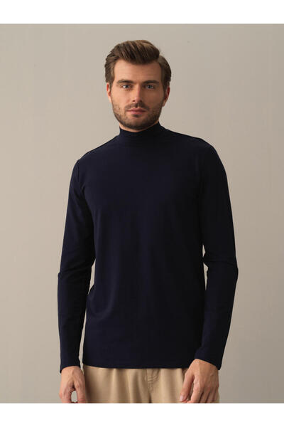 Xint Erkek Lacivert Modal Dokulu Slim Fit Modal Basic Tişört