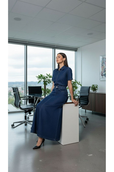 Dema Women's Denim Cotton Navy Blue Bell Skirt