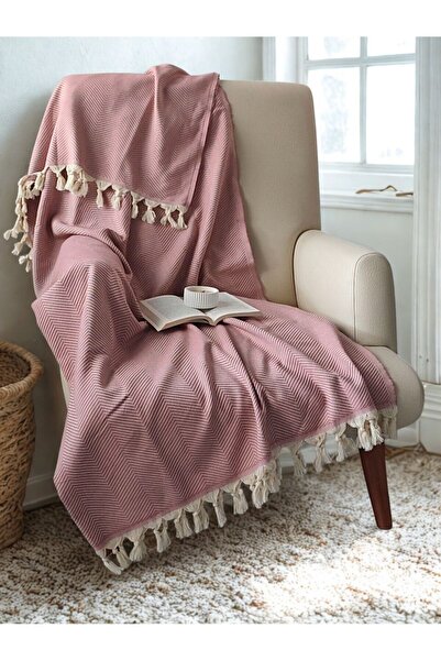 Sevim 100% Cotton Sofa Cover - Multi-Purpose Sofa Throw, Blanket, Picnic Blanket - 170X220Cm - Dusty Rose