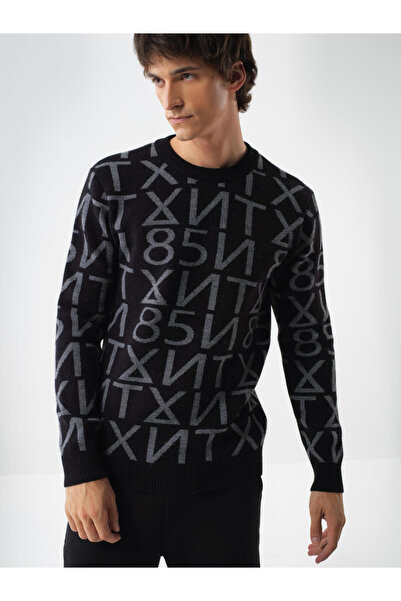 Xint Erkek Siyah Yünlü Desenli Kazak