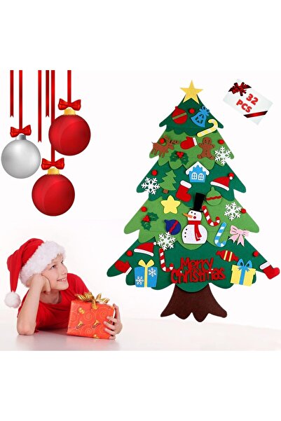 bebeLOGIC Brad de Craciun din fetru, pentru copii, 32 de piese ornamentale de...