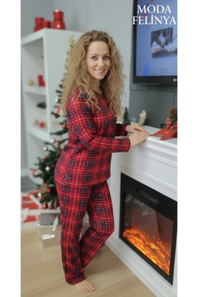 moda felinya Women's Cotton Fabric Micro Suede Red Color Checked Pajama Set