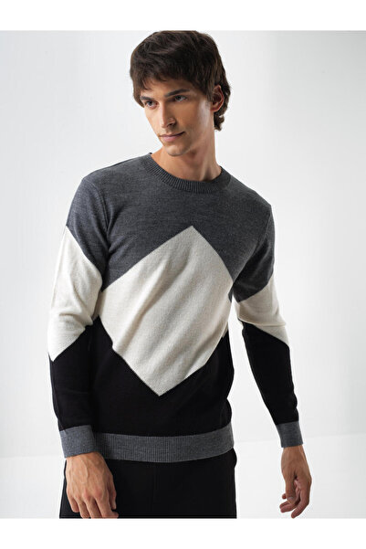 Xint Erkek Antrasit Yünlü Desenli Kazak