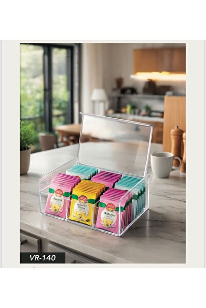 Limeks Home Çok Amaçlı 6 Bölmeli Poşet Çay Saklama Kutusu (Tabanı Desenli)