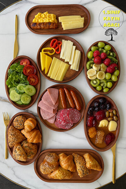 Onouqo Doğal Ahşap 8 Parça Kahvaltı Sunum Seti, Kahvaltı takımı, Sunumluk ( 1.Sınıf Kalite Kayın Ağacı )