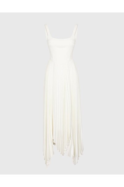 İLVİ Flora Pleated White Women's Dress